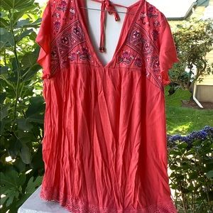 Coral 3X 24/26 Short Sleeve Blouse Blue Embroided